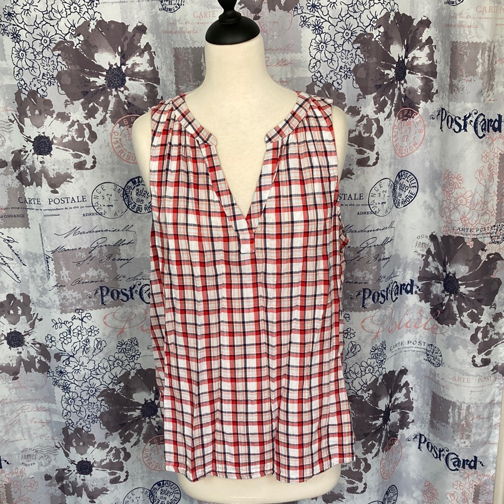 St John’s Bay Red and Blue Checkered Sleeveless Top